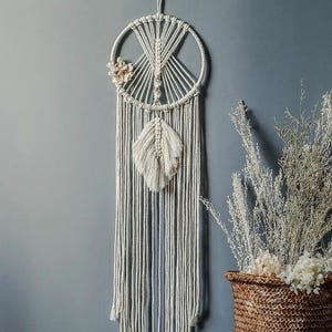 Macrame Dreamcatcher Wall Hanging: Boho Leaf Tapestry