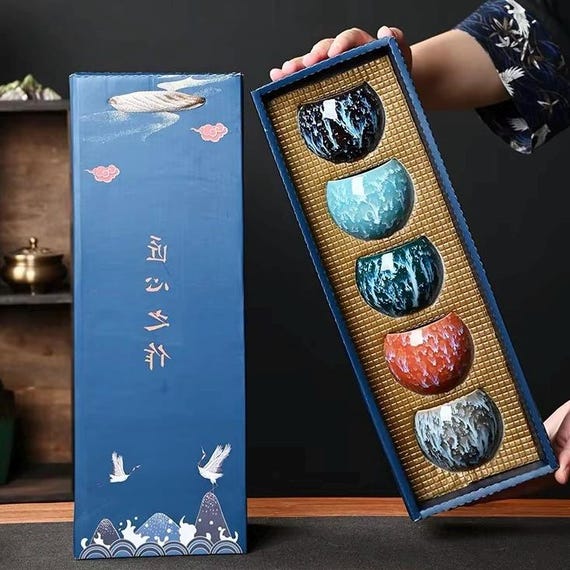 Kiln-Change Ceramic Tea Cup Five-Piece Set