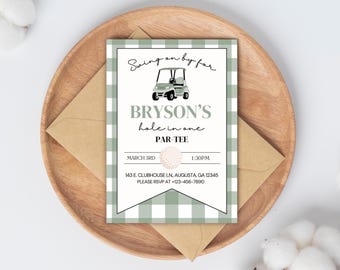 Hole in One Birthday Invitation, Golf First Birthday Invite, 1st Birthday Par-tee Invite, Editable Digital Canva Template Instant Download
