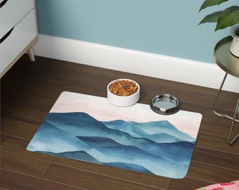 Mountain Watercolor Pet Food Mat | 12x18 Non-Slip Feeding Mat for Dogs and Cats