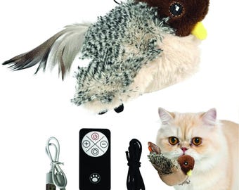Interactive Cat Toy, Remote Control Flapping Bird Toy (Not Flying), Rechargeable Toy with Catnip, Gift for Cat Mom, Cat Dad, Indoor Cat Toy