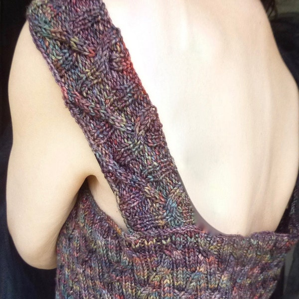 Hoverfly's Hum Bodice, hand knitted in kettle-dyed, pure merino yarn, beautiful, infinite cables bring joy, sleeveless top,  Ready-to-Ship