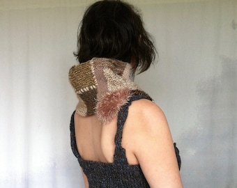 Wildwood Cowl, hand knitted patchwork neck wrap, cowl, collar, one-of-a-kind, gender neutral