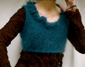 Unfurled Bodice Knitting PATTERN, easy knit, modern mohair or any yarn sweater, simple sleeveless top with or without frill (PDF)