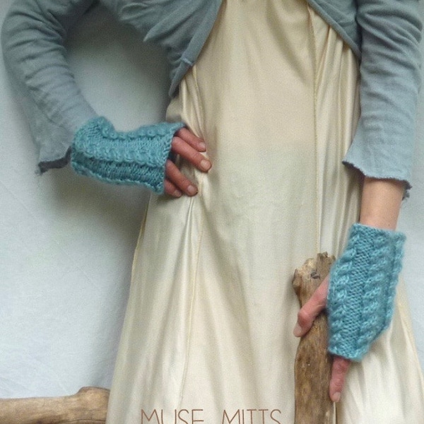 Muse Mitts Knitting PATTERN - wrist warmers, swirls of woollen wonder, easy fingerless mitts knitting for winter (PDF)