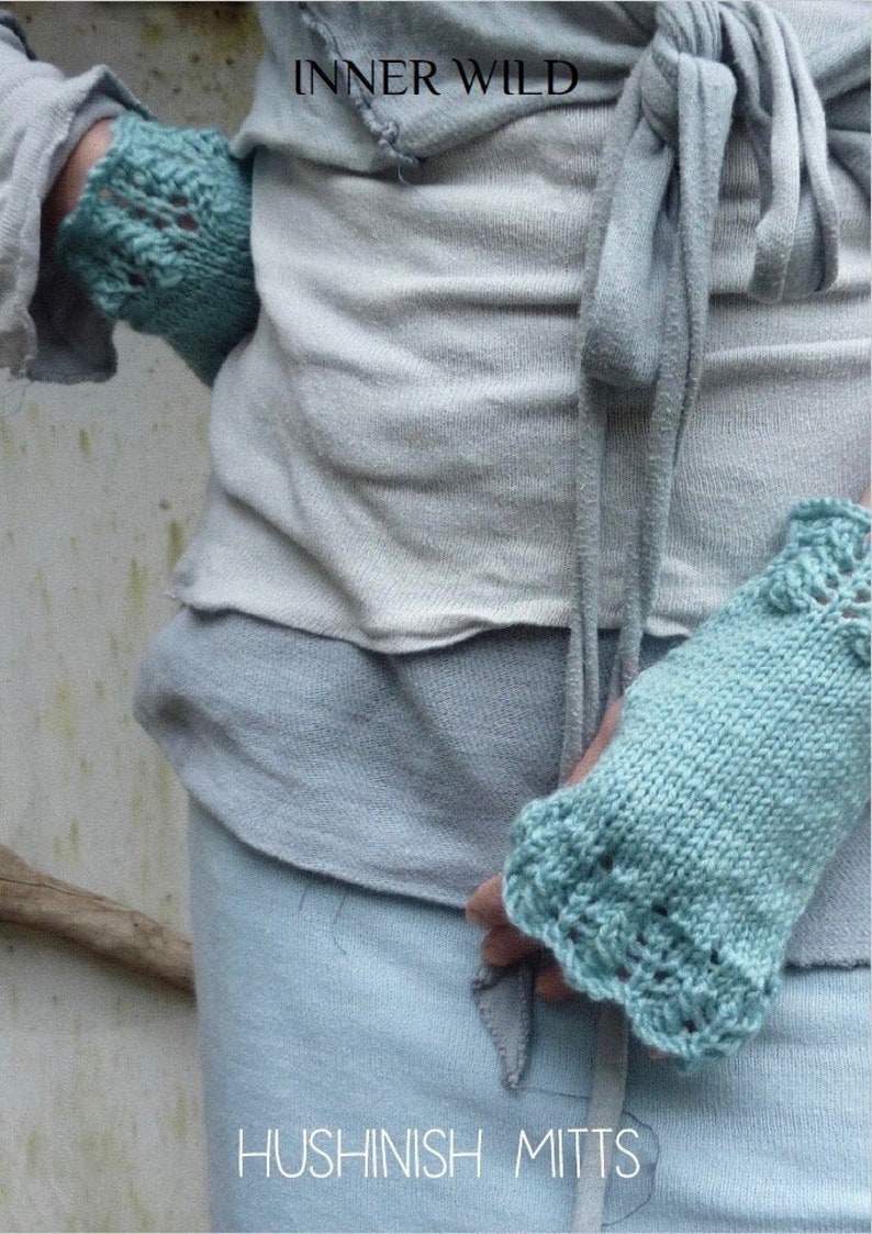 Hushinish Mitts Knitting PATTERN easy to knit, lots of creative options, pretty, lace edging, use any DK yarn PDF image 1