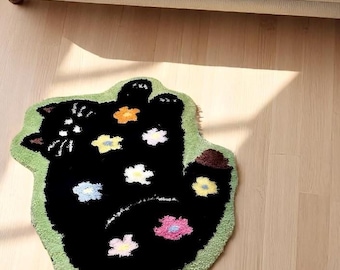 Tufted Rug, Cat Plush, Abstract Rug, Unique Rug, Funky Rug, Colorful Rug, Small Rug, Cat Rug, Irregular Rug Shape, Cute Rug, Cat Dad