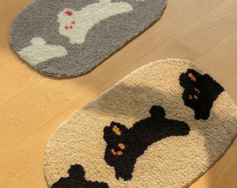 Cute Rabbit Rug – Tufted Washable Bath Mat | Bedroom or Kitchen Mat | Funny Door Mat | Fall Home Decor