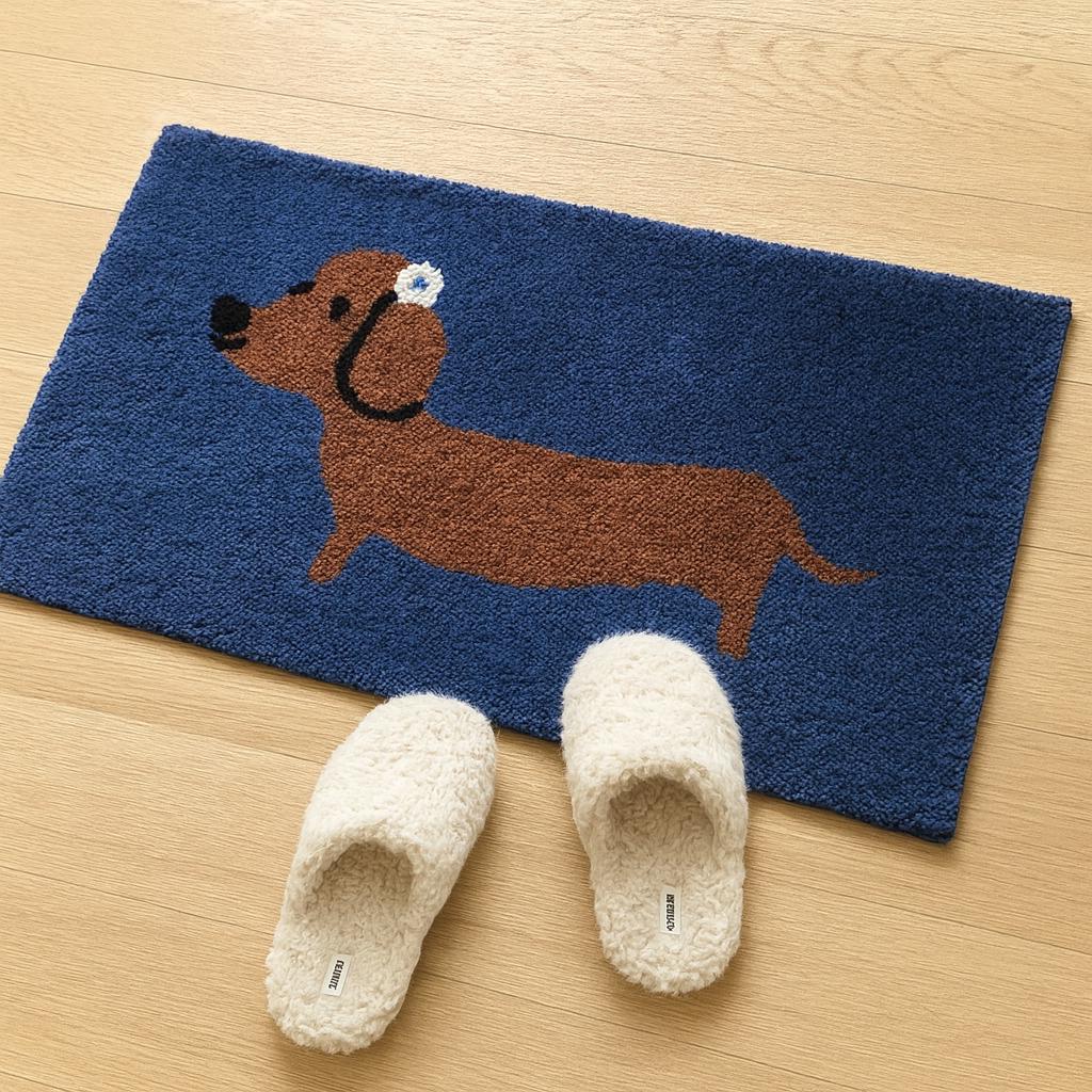 Blue and Brown Dachshund Rug – One Piece Doormat, Tuft Bath Mat