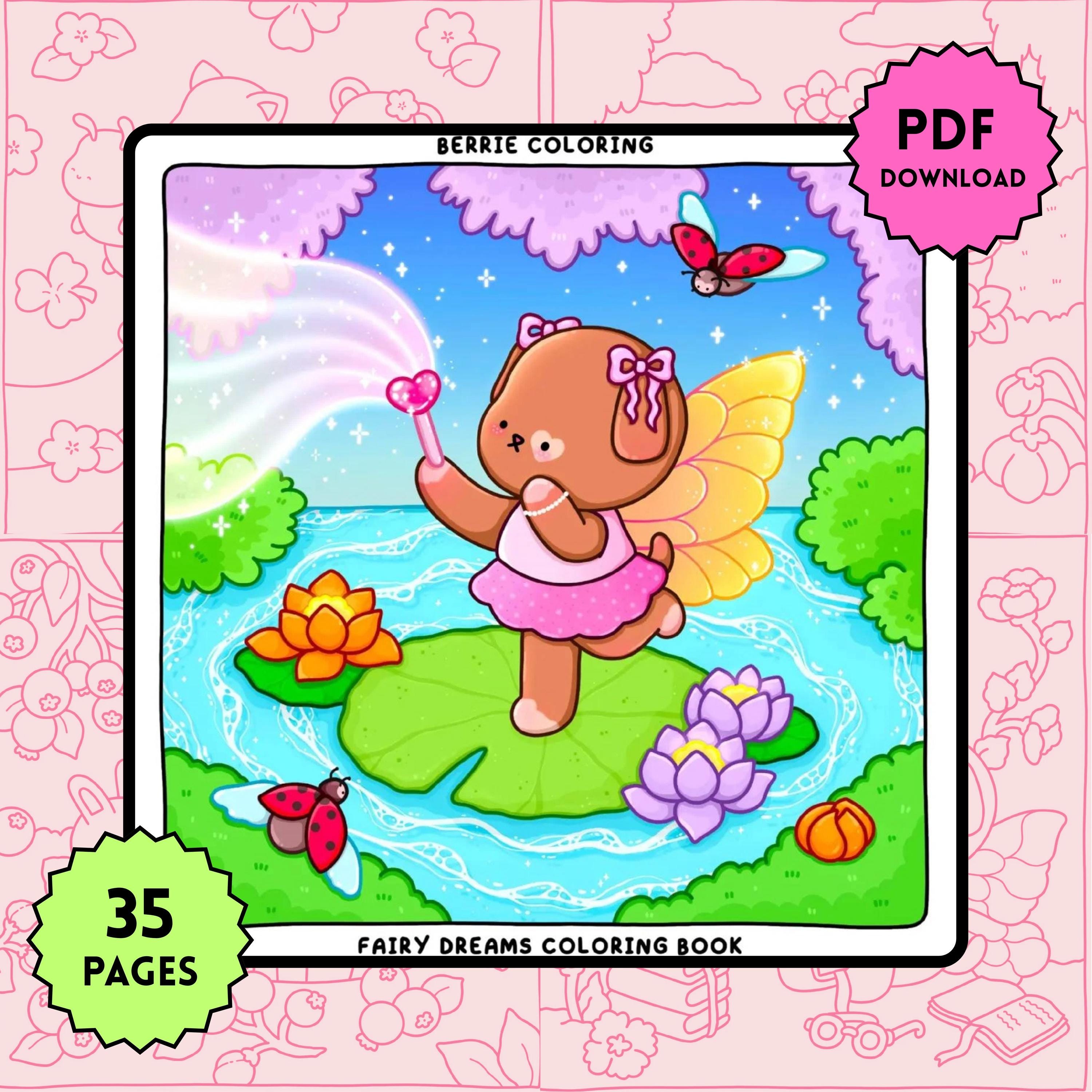 Fairy Dreams Libro para Colorear – Páginas digitales lindas y acogedoras, más de 20 diseños A4, descarga instantánea para relajarte