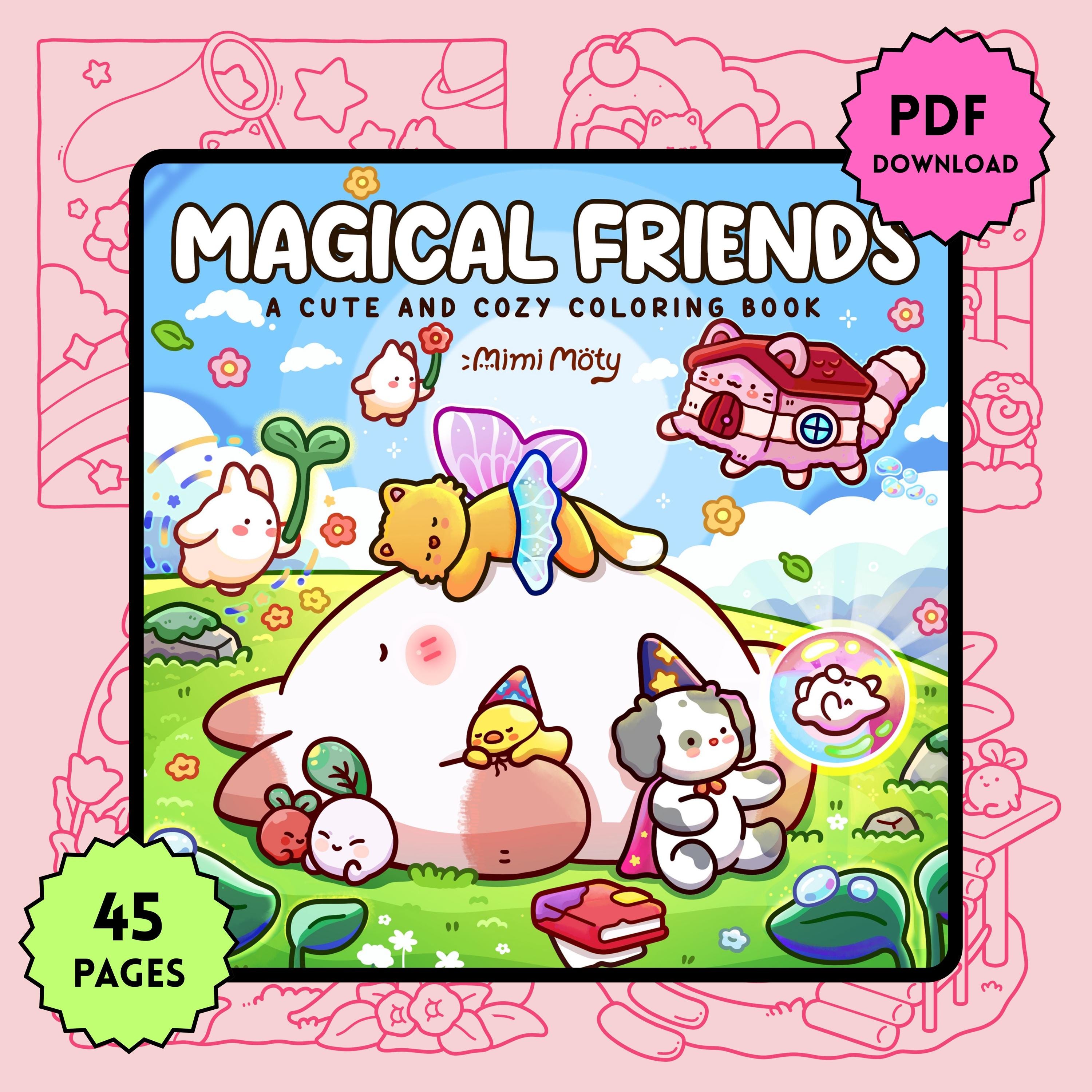 Magical Friends Cozy Coloring Book — Cute Kawaii Digital Pages, A4 PDF, Instant Download for Relaxation