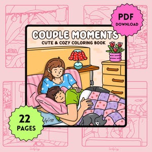 Couple Moments Coloring Book, Cute and Cozy Digital Coloring Pages, 20+ Pages, Instant Download Relaxing Coloring Book, Bold and Easy Color