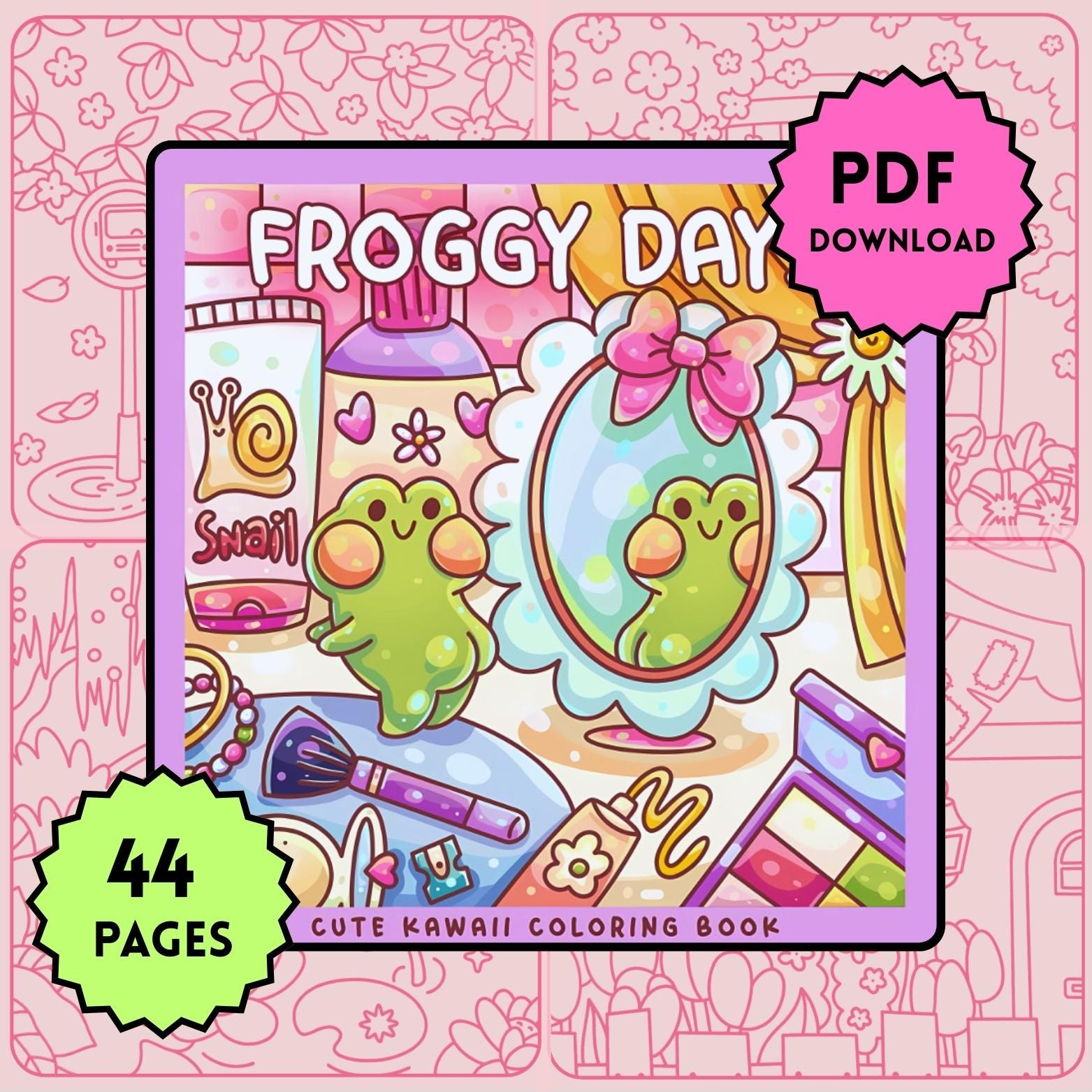 Froggy Days Cute & Cozy Coloring Book PDF, 20+ Bold Easy Pages for Kids, Teens & Adults, Instant Download