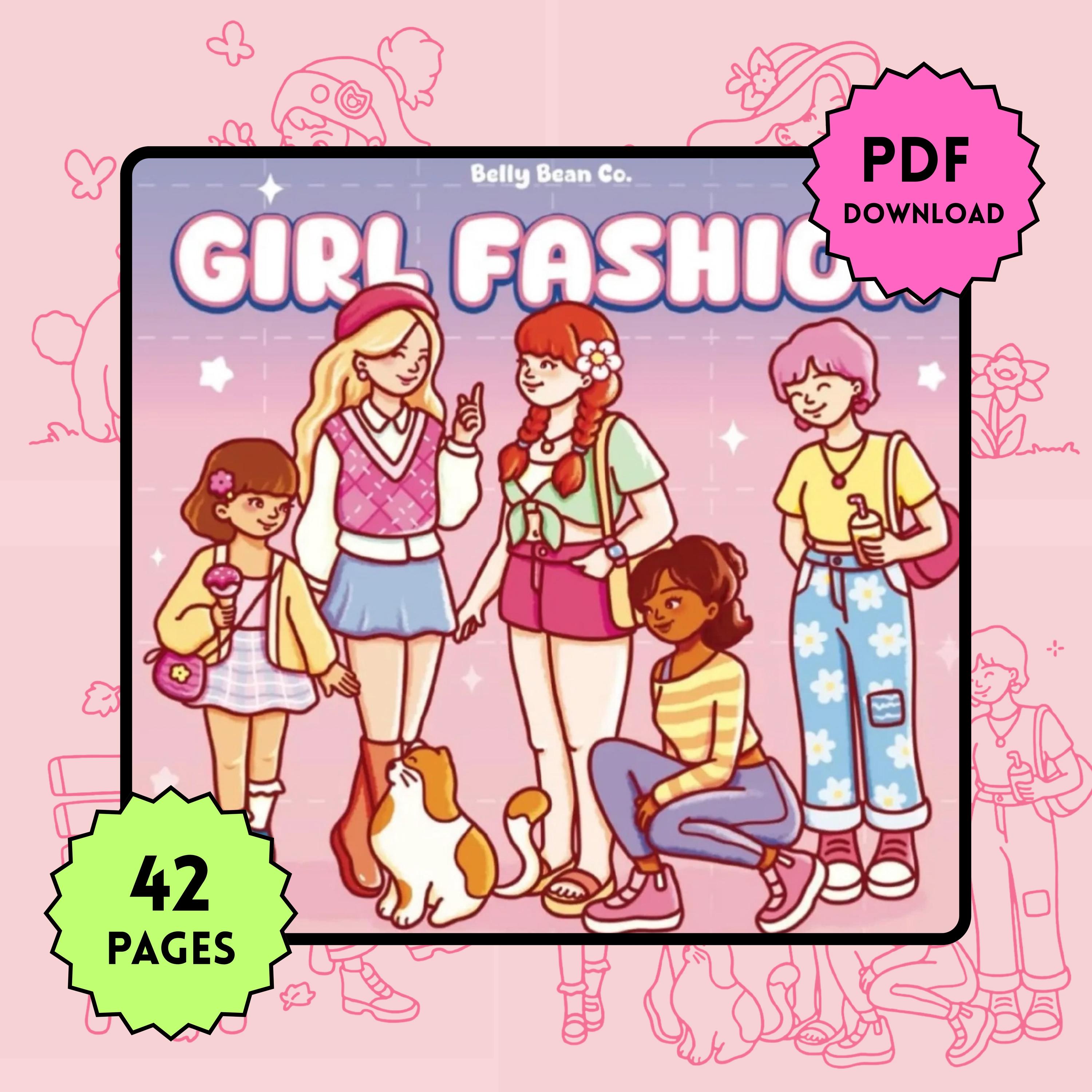 Livre de coloriage mode fille – Pages numériques A4, mignon et cosy, 40 tenues chics, téléchargement instantané pour se détendre