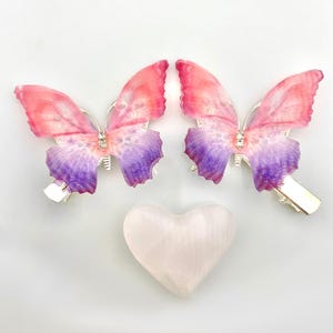Handmade Pink & Purple Butterfly Hair Clips – Lightweight Fabric Barrettes – Whimsical Fairycore Hair Accessories, Butterfly Hair Clips