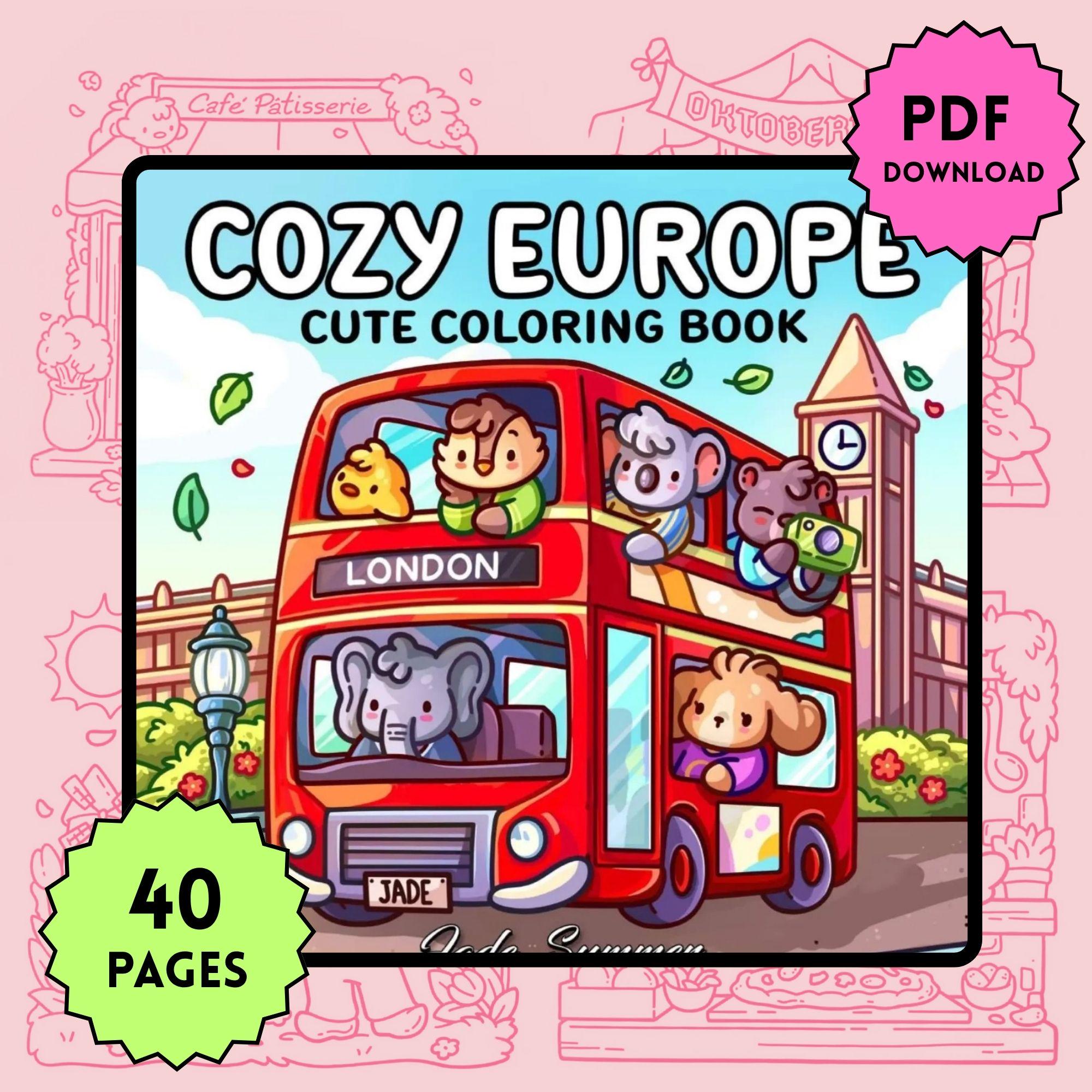 Cozy Europe Coloring Book – Cute & Relaxing Digital Pages, 20+ A4 Designs, Instant Download