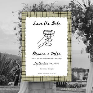 Biglietto Save the Date semplice ed elegante, invito elegante per cocktail di nozze, modello Canva personalizzabile