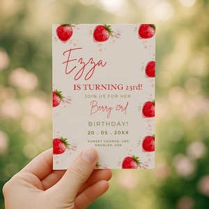 Erdbeer-Geburtstagseinladung | Beere Sweet 23 Party Vorlage | Bearbeitbar Canva Sommer einladen | Obst Thema druckbare Download