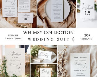 Minimalist Wedding Invitation Bundle, Elopement Announcement (Canva Editable Digital Download)