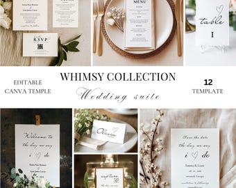 Whimsy Wedding Invitation Suite, Editable Canva Template, Minimalist Wedding Stationery, 12 Piece Set