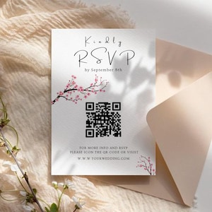 Cherry Blossom Antwortkarten-Set & Dankeschön-Karte | Editierbares Hochzeits-Bundle mit QR-Code | Druckbare Canva Vorlagen | Minimale Einladung | MI-B01