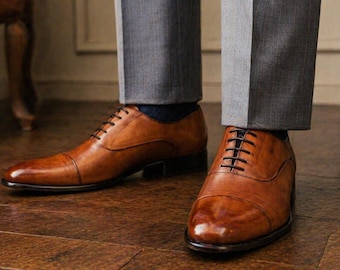Zapatos Oxford de cuero para hombre: Zapatos de vestir con puntera reforzada, zapatos formales para bodas.