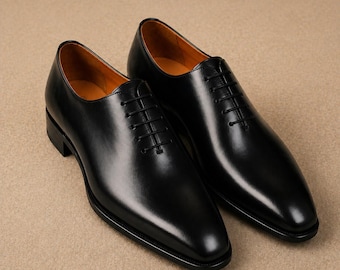 Handmade Men's Genuine Black Leather Oxford | Lace up Dress Shoes | Men's Formal Footwear | Bespoke shoe