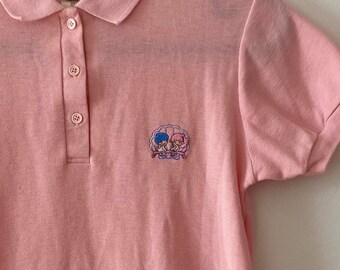 1973 vintage SANRIO TWIN STARS pink polo shirt made in japan