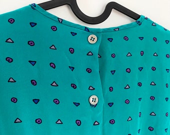 vintage 80’s geometric teal silk dress