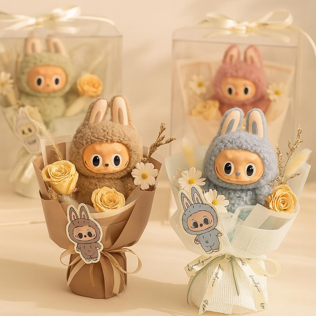 Labubu Bunny Plush Flower Bouquet – Cute Artificial Floral Gift in ...