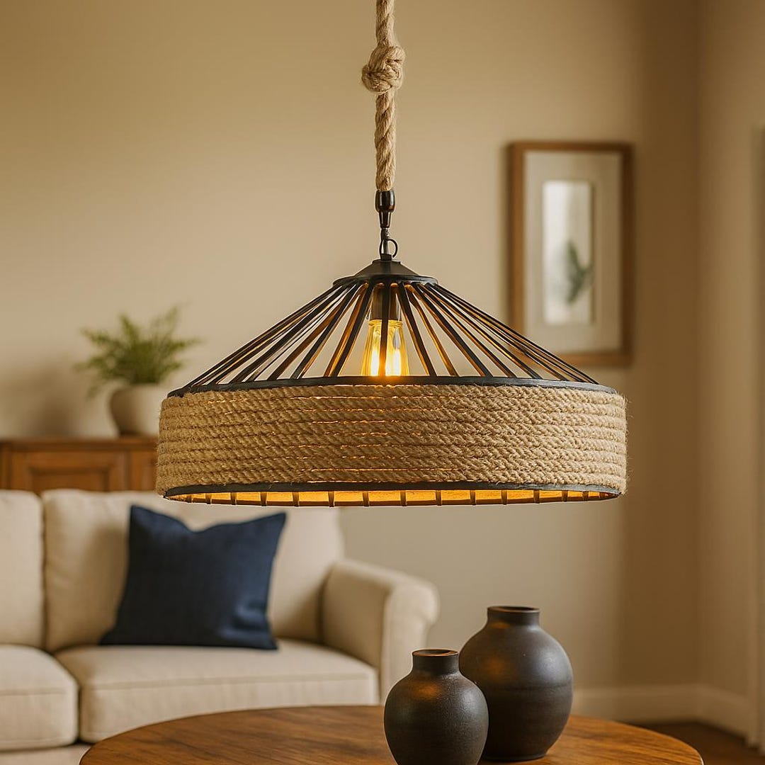 Rustic Rope Lighting Rustic Rope Pendant Light – 30cm Diameter, Adjustable 150cm Cord ...