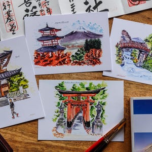 LOT DE 4 AQUARELLES A6 print – Collection "Un automne au Japon"
