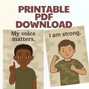 20 Cartões de Afirmação em ASL para Imprimir para Crianças Militares l Positividade em Linguagem de Sinais para Casa e Sala de Aula, Produto Digital, Cartões de Positividade Calma