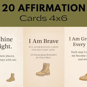 20 Tarjetas de Afirmación para Niños Militares en Movimiento - Set Imprimible "Soy Valiente" - Notas de Apoyo PCS para Resiliencia y Confianza, Descarga Digital en PDF