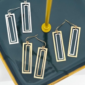 Long Rectangle Drop Earrings, Minimal Geometric Dangle Jewelry
