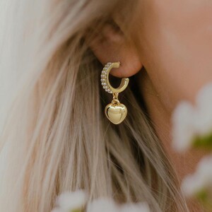 Pearl Heart Drop Hoop Earrings