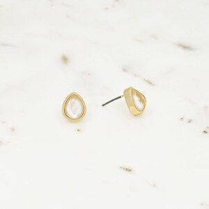 Teardrop Opal Stud Earrings: Dainty Gold-Tone Minimalist Jewelry