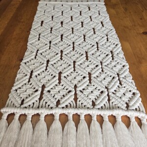 Boho Macrame Table Runner Featuring Geometric Diamonds