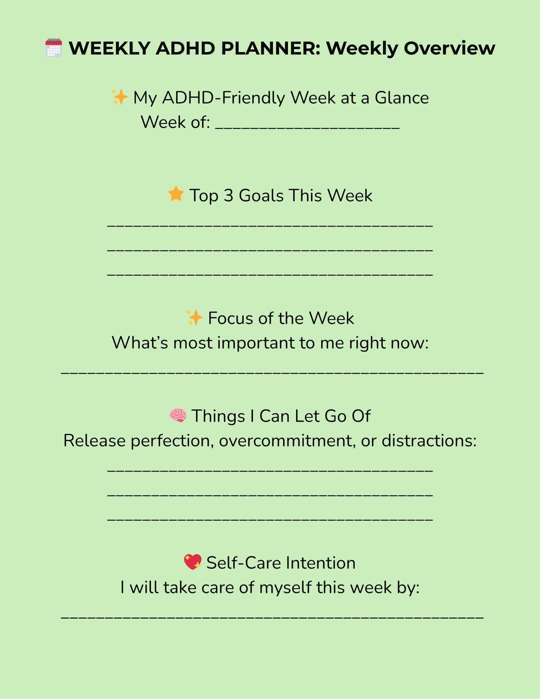 ADHD Weekly Planner for Women: Neurodivergent Focus Tool (printable PDF ...