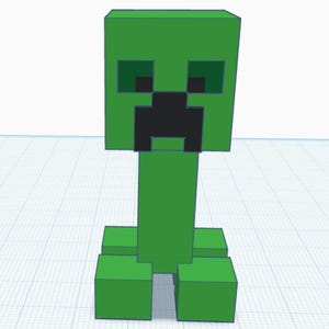 May include: A green, pixelated Creeper character from the Minecraft video game. The character has a rectangular head with dark green eyes and a black mouth. The body is a long, green rectangle with four green square feet.