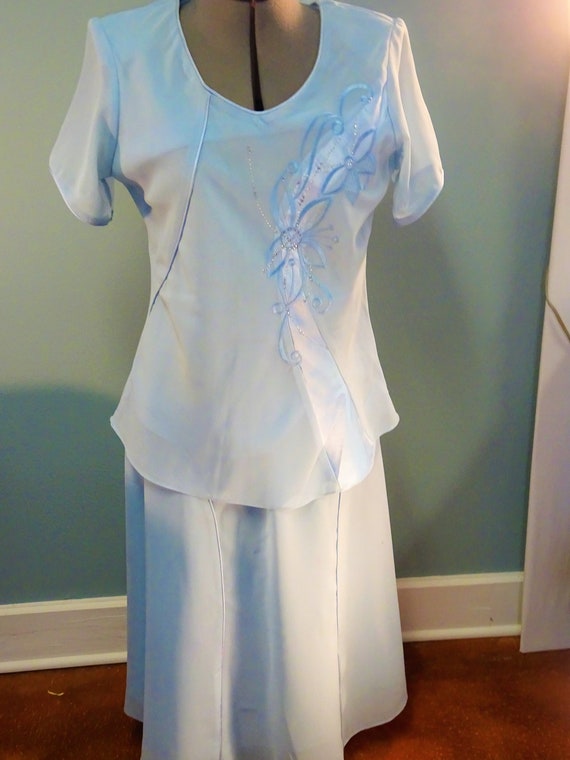 2-piece rayon dress, ice-blue cocktail dress, embr