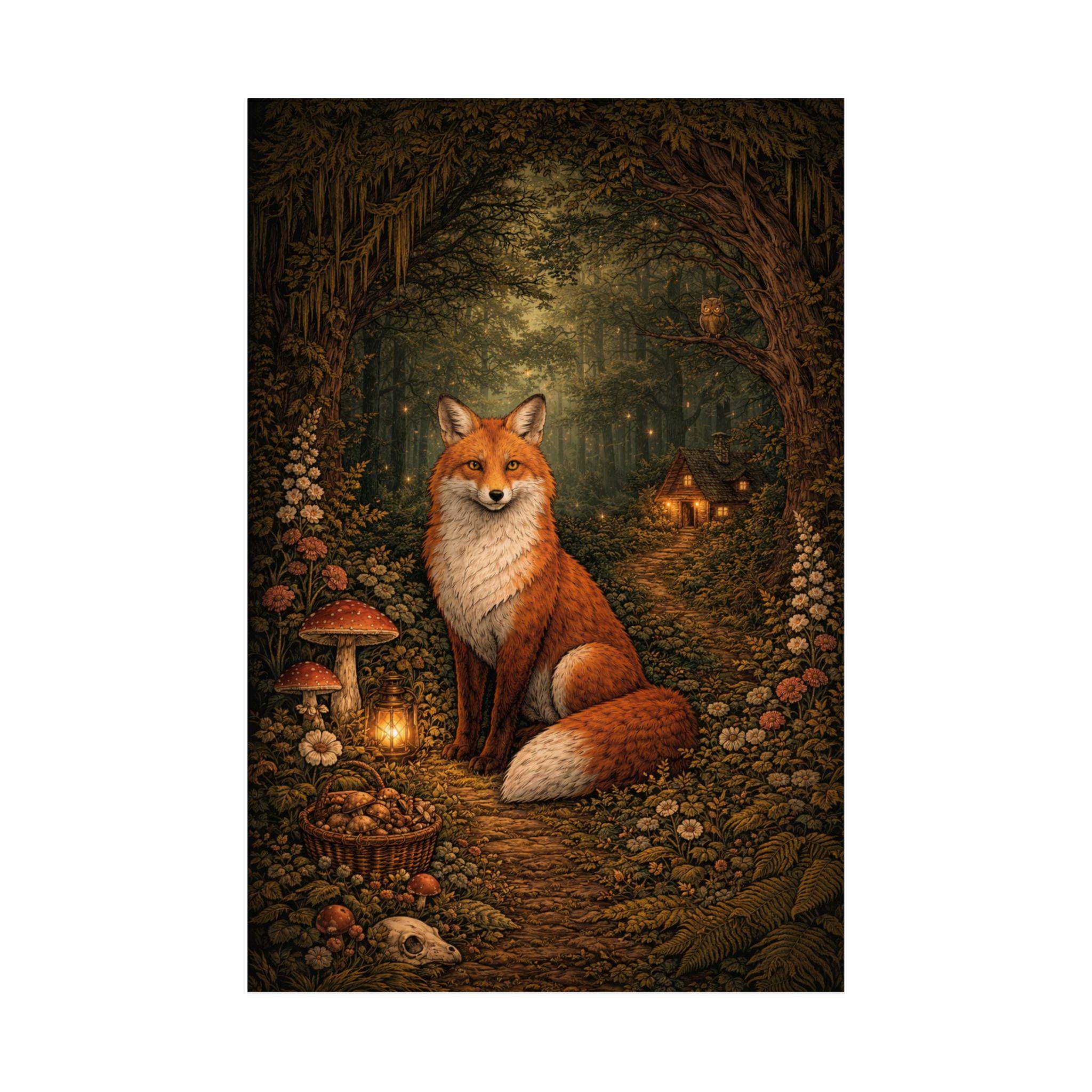 Décoration murale Cottagecore | Renard dans une forêt fleurie