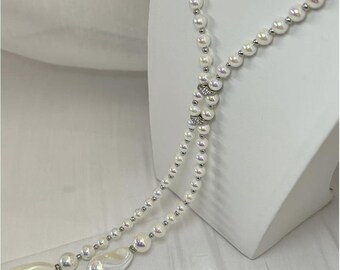 Collier Vintage Perles De Murano Irisées Bleu - Longueur 57cm - Années 60-70