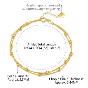 Chopin chain bracelet size chart showing 16cm length 2.5mm beads 0.44mm width