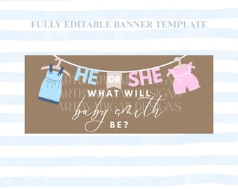 He or She Baby Reveal Banner Template