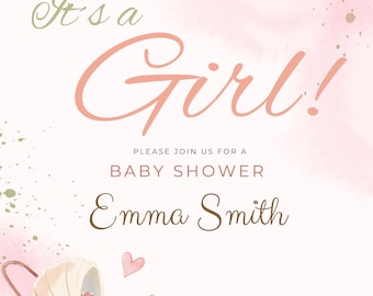 It’s a Girl Baby Shower Invitation | Pink Floral Theme | Editable Digital Download