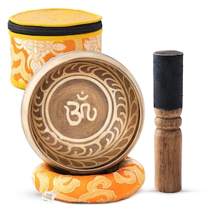 Tibetan Singing Bowl Set Meditation Sound Bowl Handcrafted in Nepal for Yoga,Chakra Healing,Mindfulness and Stress Relief Gift (Tibetiam OM)