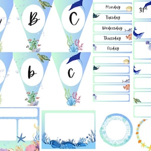Ocean Themed Classroom Decoration Pack- Editable Download