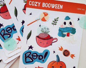Cozy Booween | Fall Sticker | Cozy Autumn Sticker Sheet | Cozy Halloween Sticker | Autumn Sticker Sheet | Ghost Sticker | Cozy Sticker Sheet