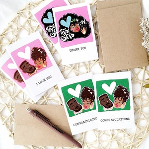 African American Mini Card Set - Blank Note Cards, Melanin Natural Hair Art